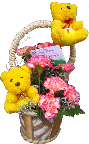 Basket Bouquet with Teddies