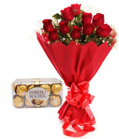 Roses Bunch And  Ferrero Rocher 16PC