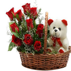 Red Roses Basket N Teddy