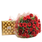 24 Roses Big Bunch and Ferrero Rocher 24 pc